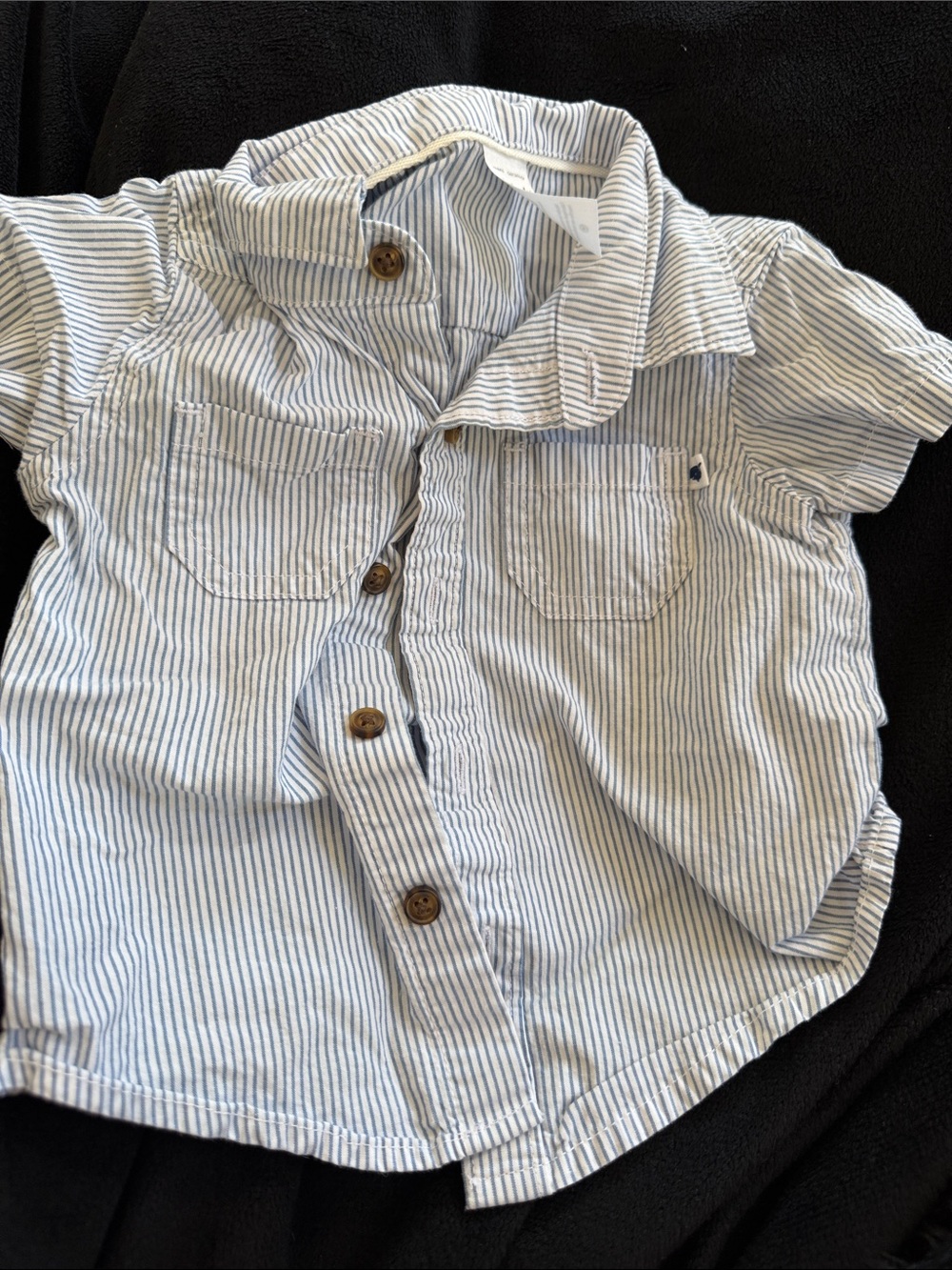Carter's Blue and White Striped Short-Sleeve Button-Down Shirt